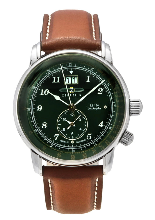 Zeppelin LZ126 Los Angeles Brown Leather Strap Green Dial Quartz 86444 Men's Watch