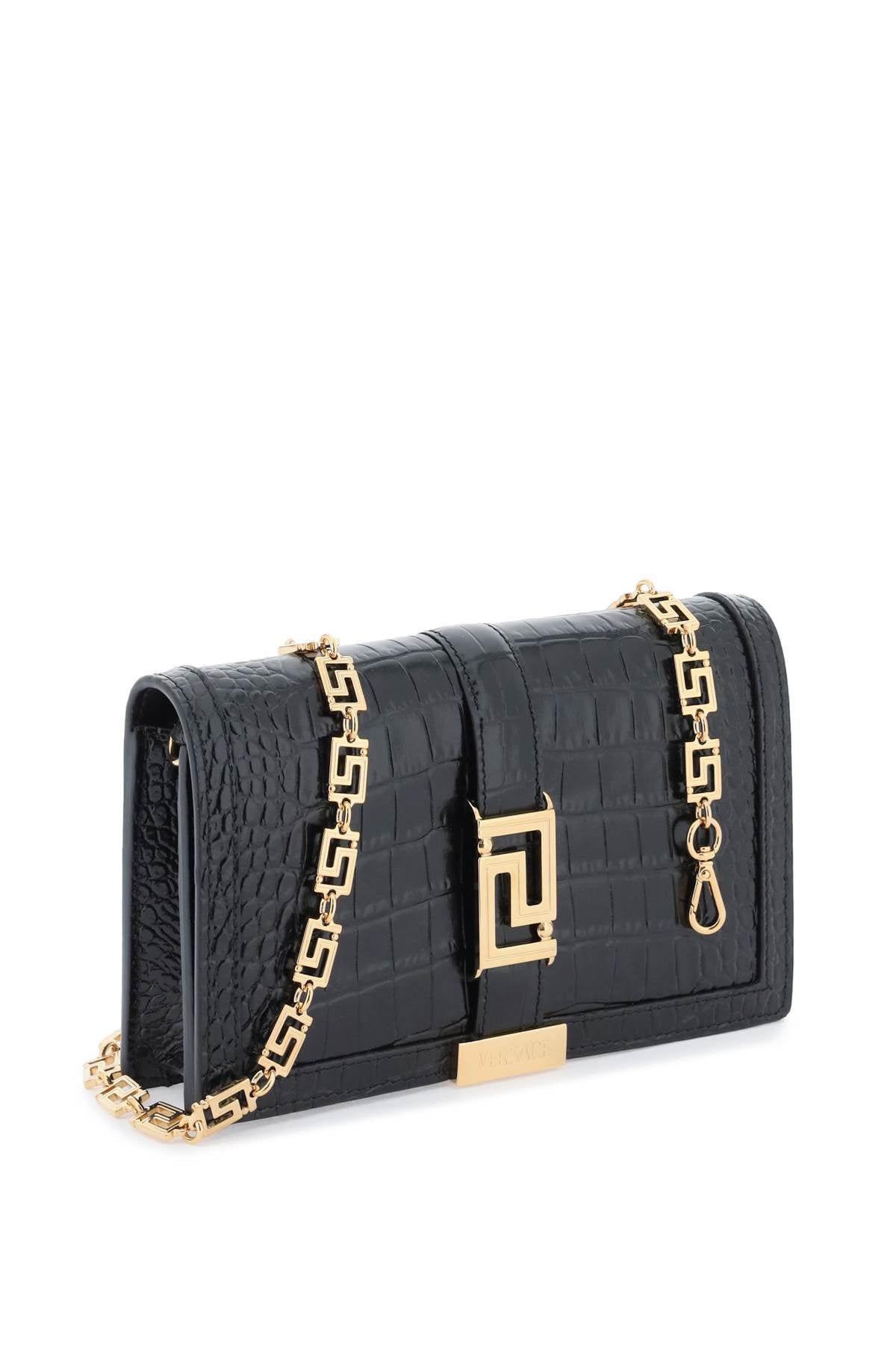 Versace Versace croco-embossed leather greca goddes crossbody bag