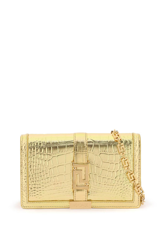 Versace Versace croco-embossed leather greca goddes crossbody bag