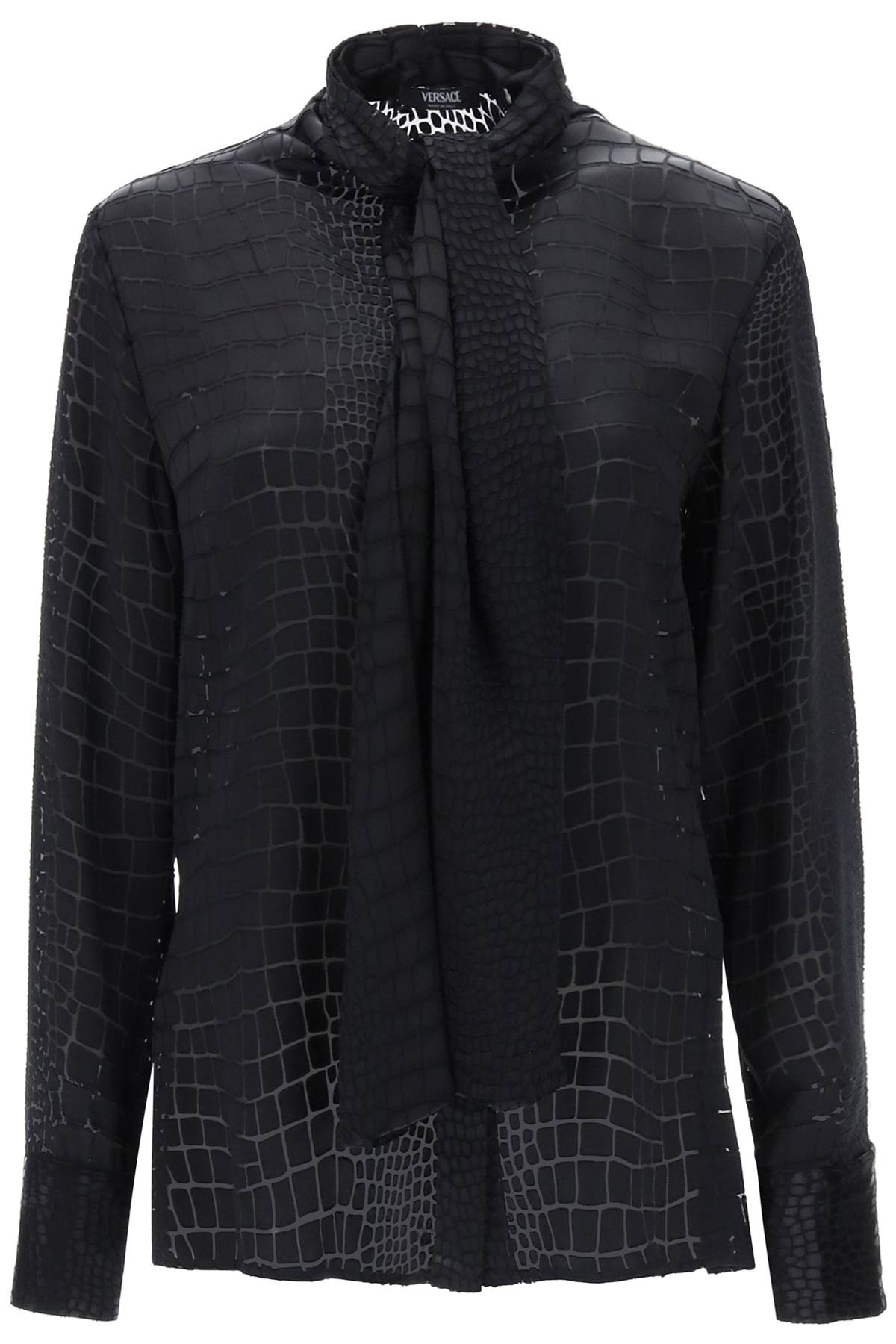 Versace Versace crocodile effect tie-neck shirt