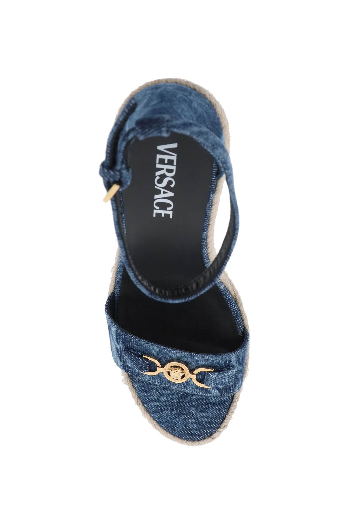 Versace Versace denim barocco wedge sandals