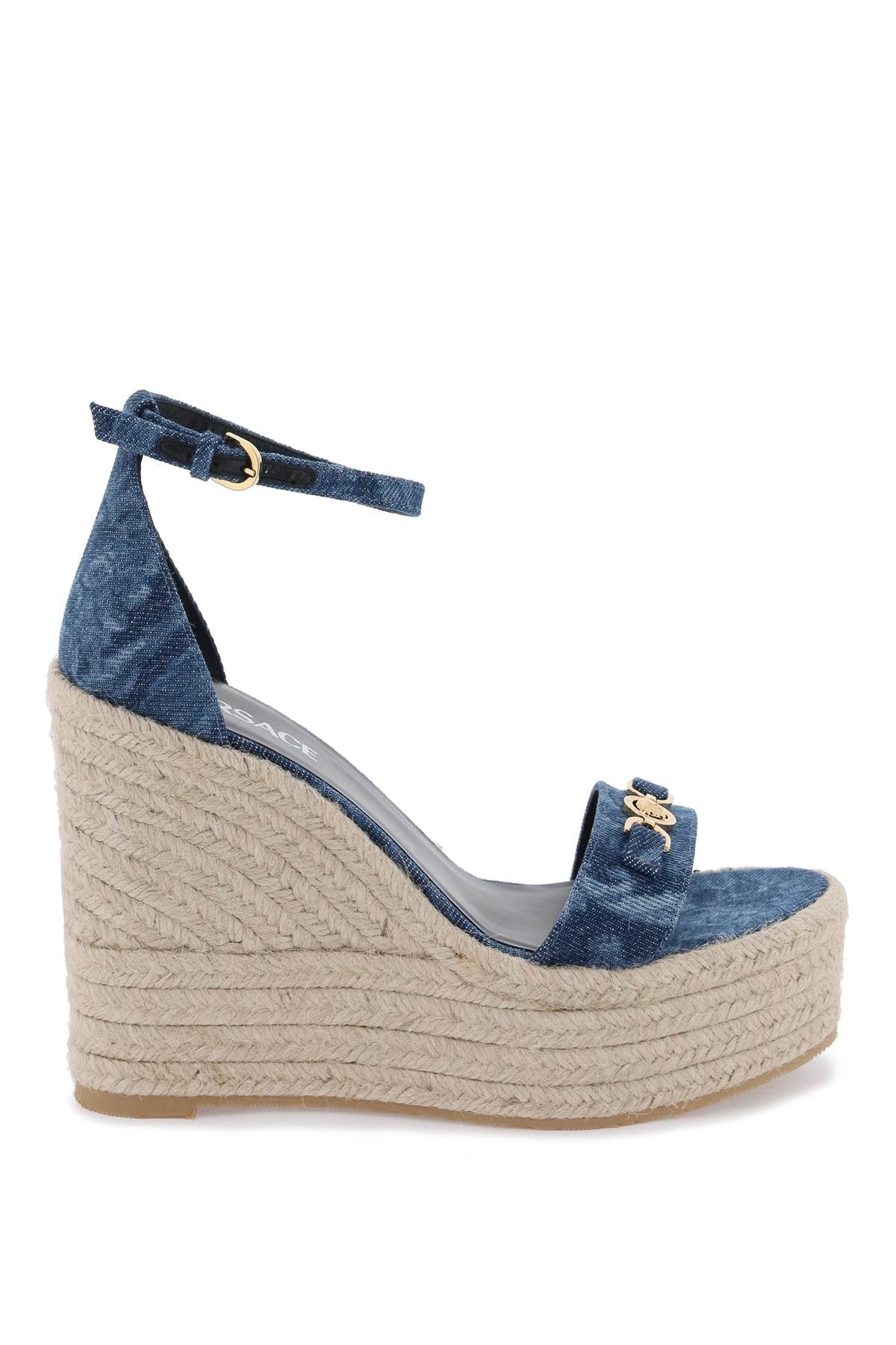 Versace Versace denim barocco wedge sandals