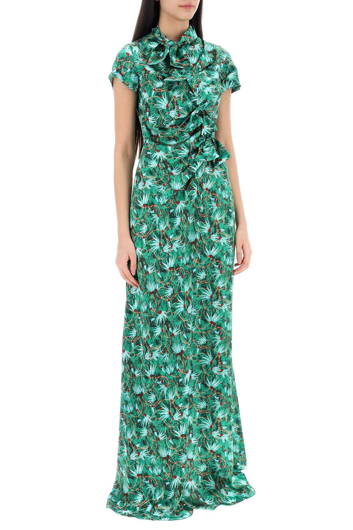 Saloni maxi floral dress kelly with bows