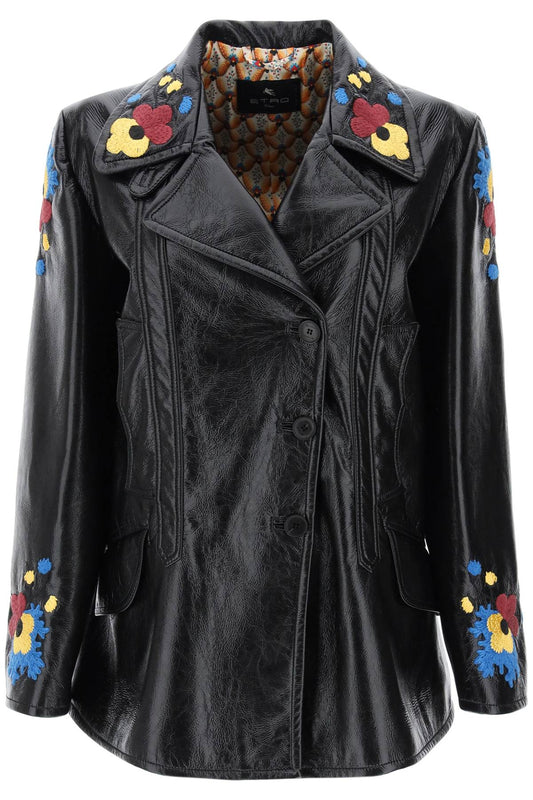 Etro Etro jacket in patent faux leather with floral embroideries