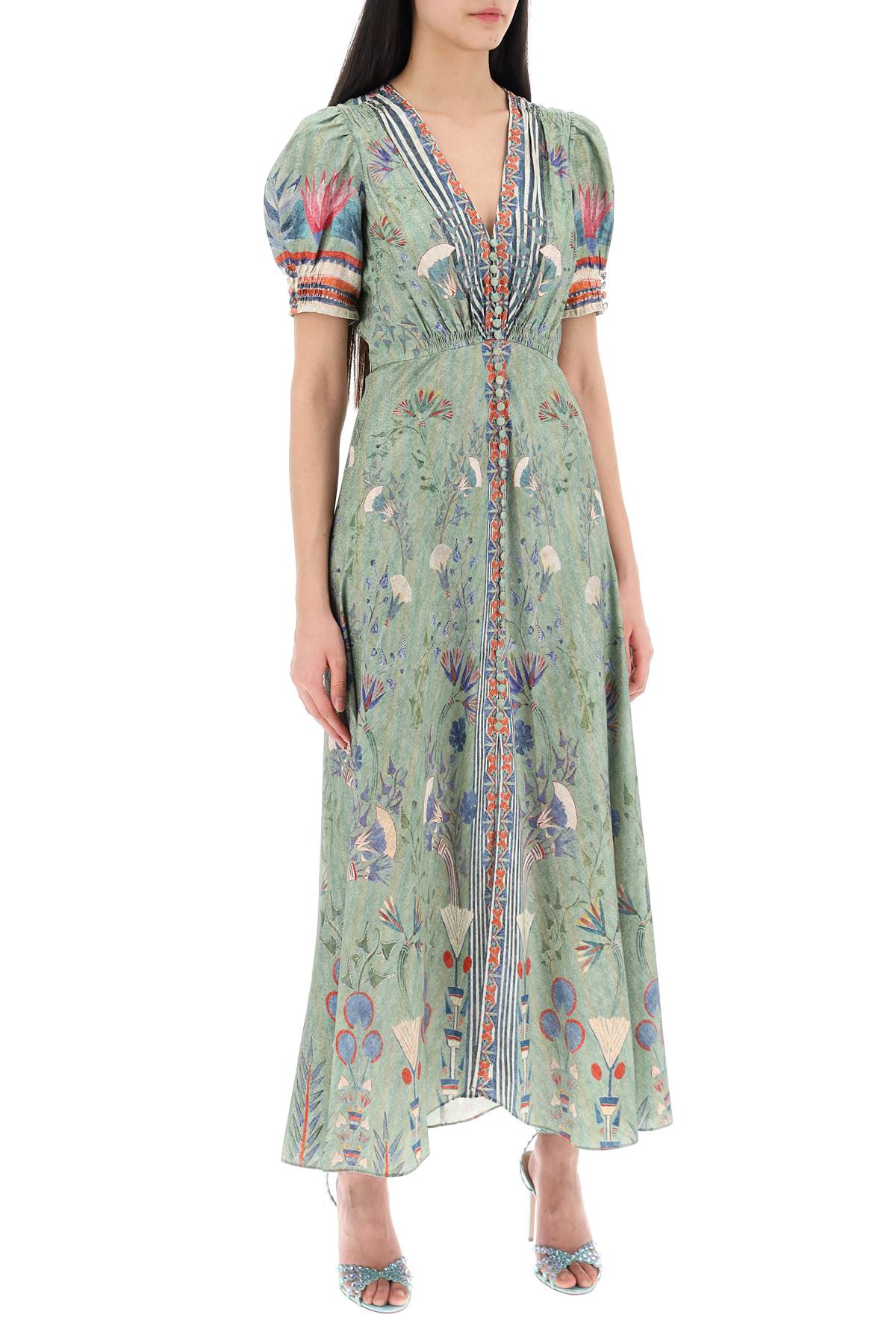 Saloni 'lea' long dress in printed silk