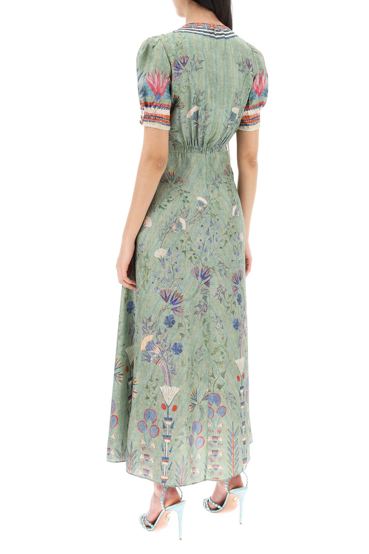 Saloni 'lea' long dress in printed silk