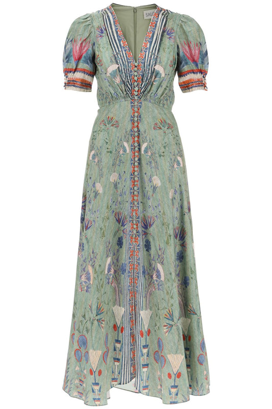 Saloni 'lea' long dress in printed silk