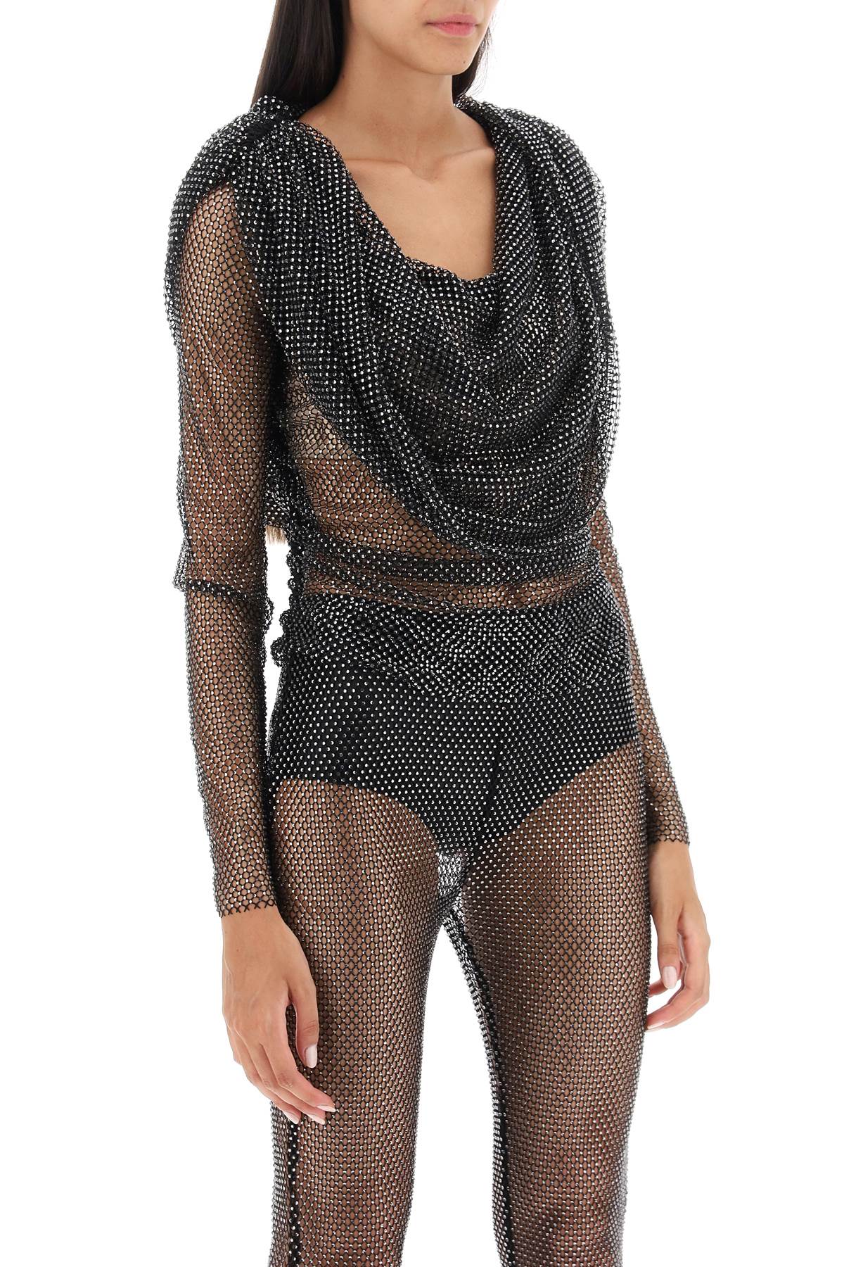 Giuseppe Di Morabito Giuseppe di morabito rhinestone fishnet hooded top