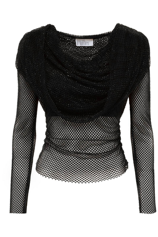 Giuseppe Di Morabito Giuseppe di morabito rhinestone fishnet hooded top