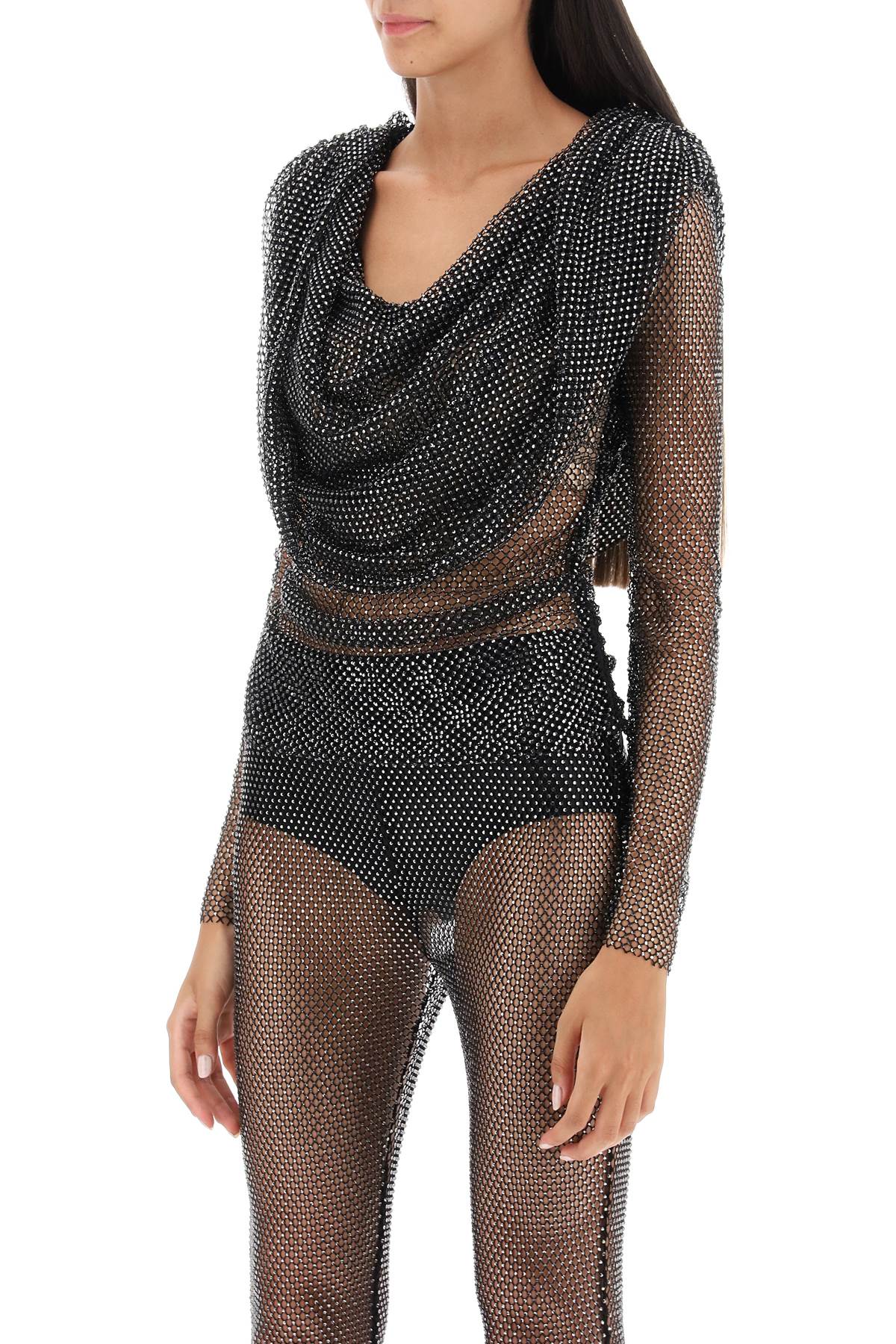 Giuseppe Di Morabito Giuseppe di morabito rhinestone fishnet hooded top