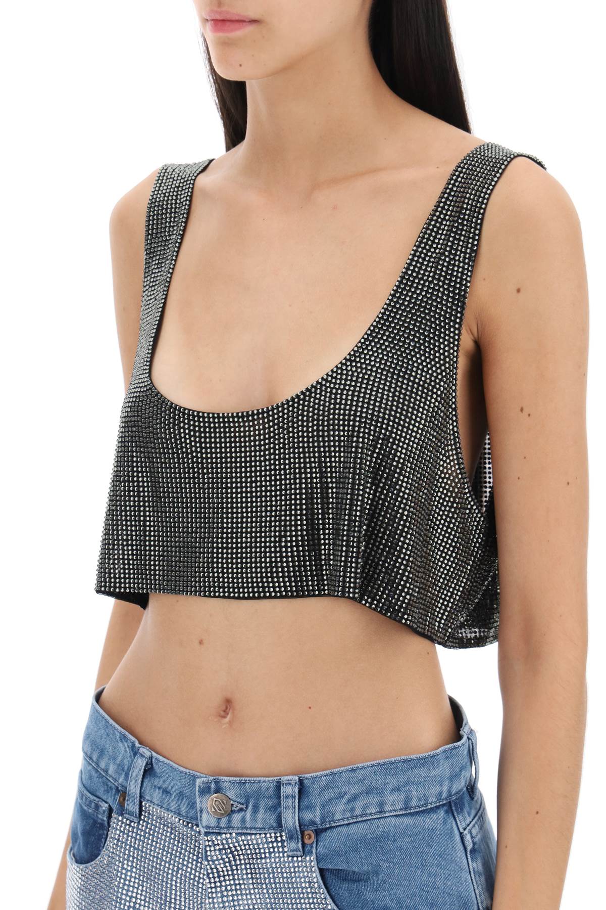 Giuseppe Di Morabito Giuseppe di morabito cropped tank top in rhinestone-studded mesh