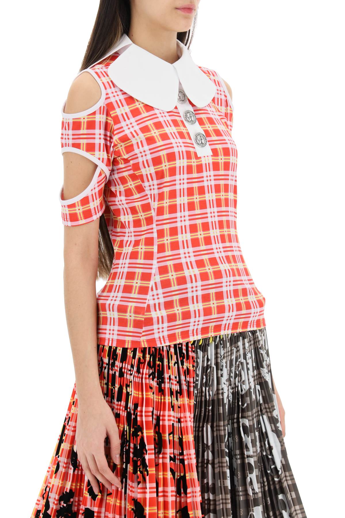 Chopova Lowena Chopova lowena tartan motif cut-out polo shirt