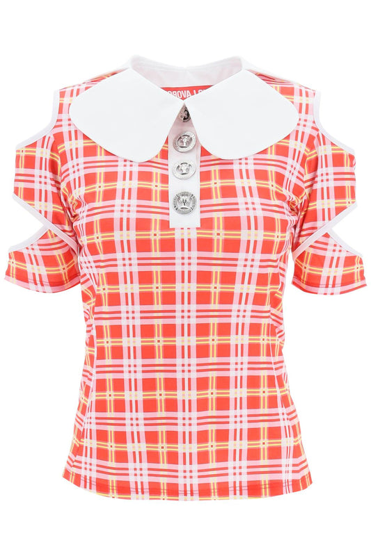 Chopova Lowena Chopova lowena tartan motif cut-out polo shirt