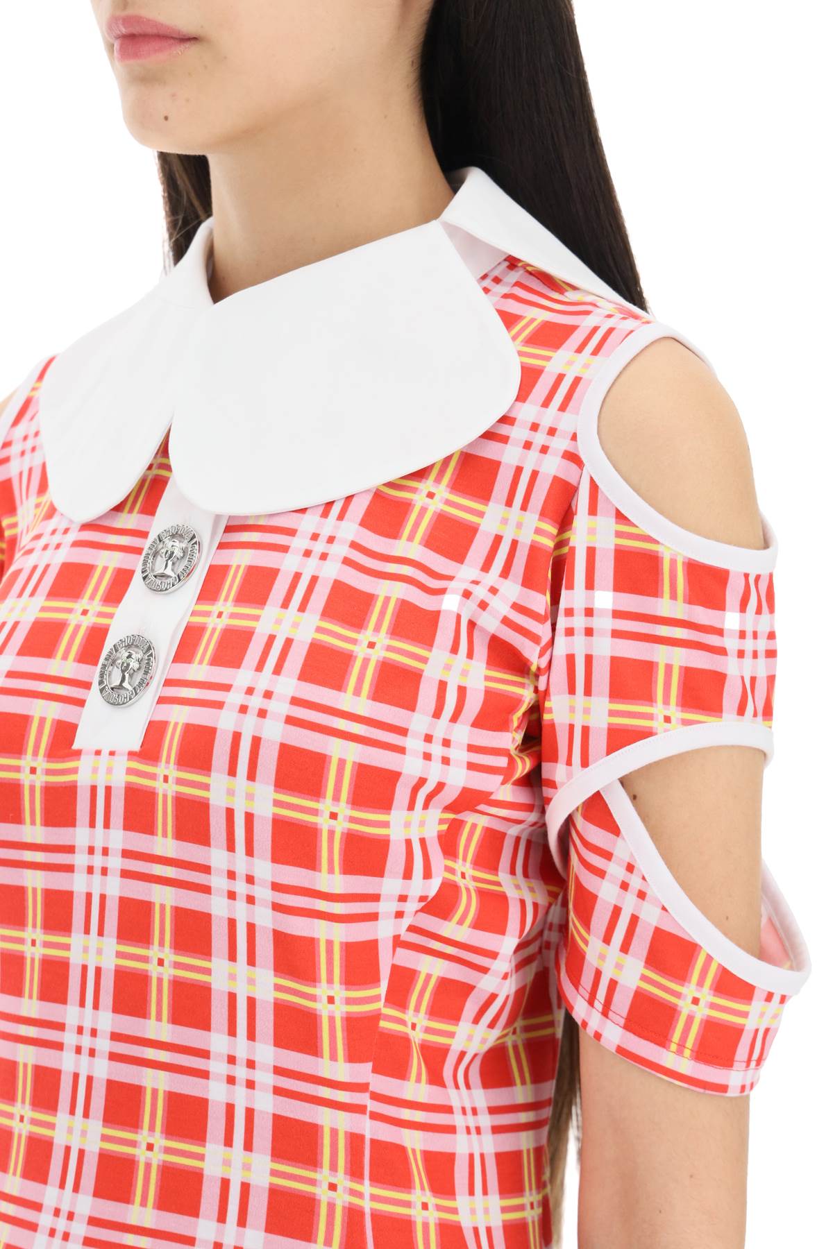 Chopova Lowena Chopova lowena tartan motif cut-out polo shirt