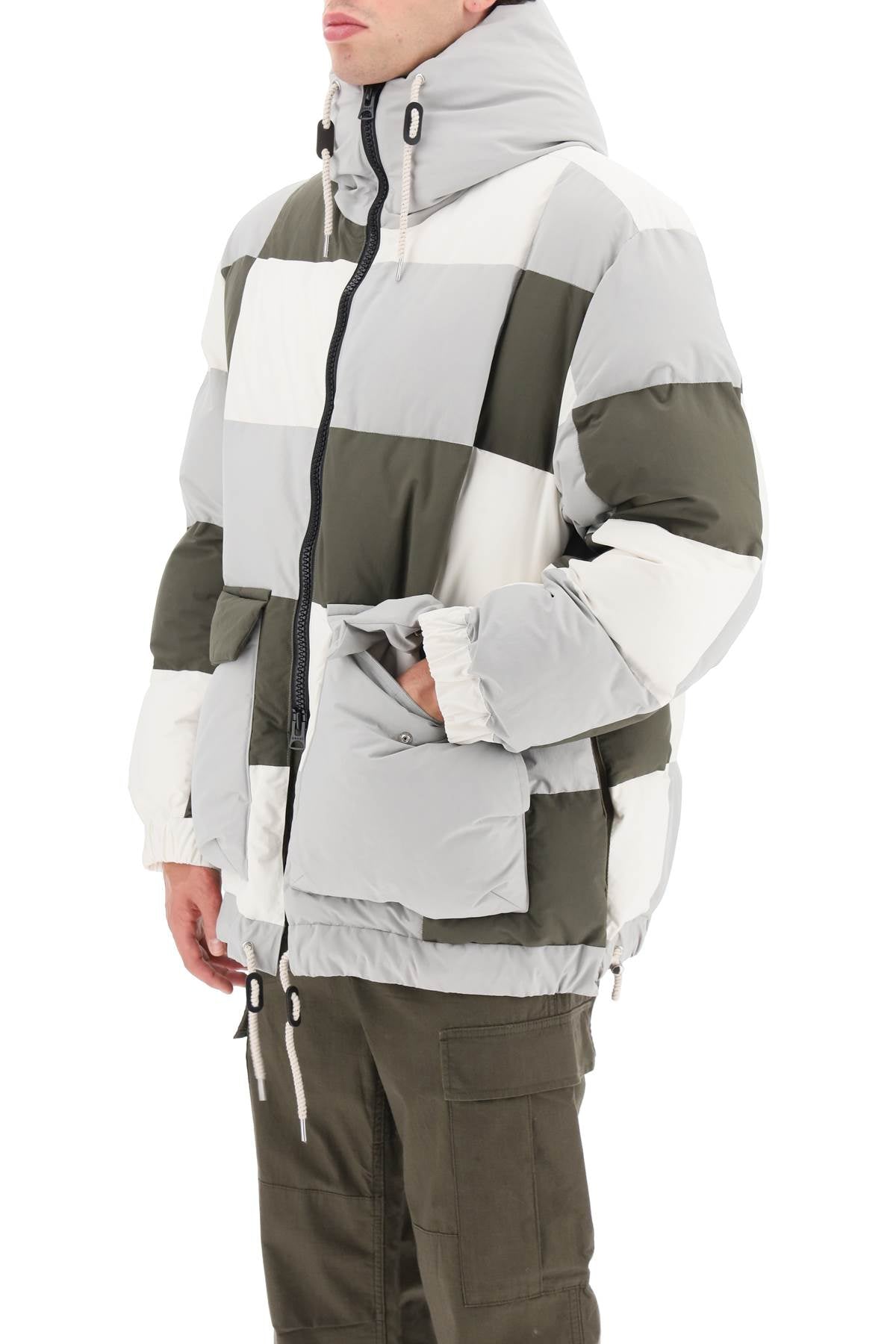 Sacai Sacai hooded puffer jacket with checkerboard pattern