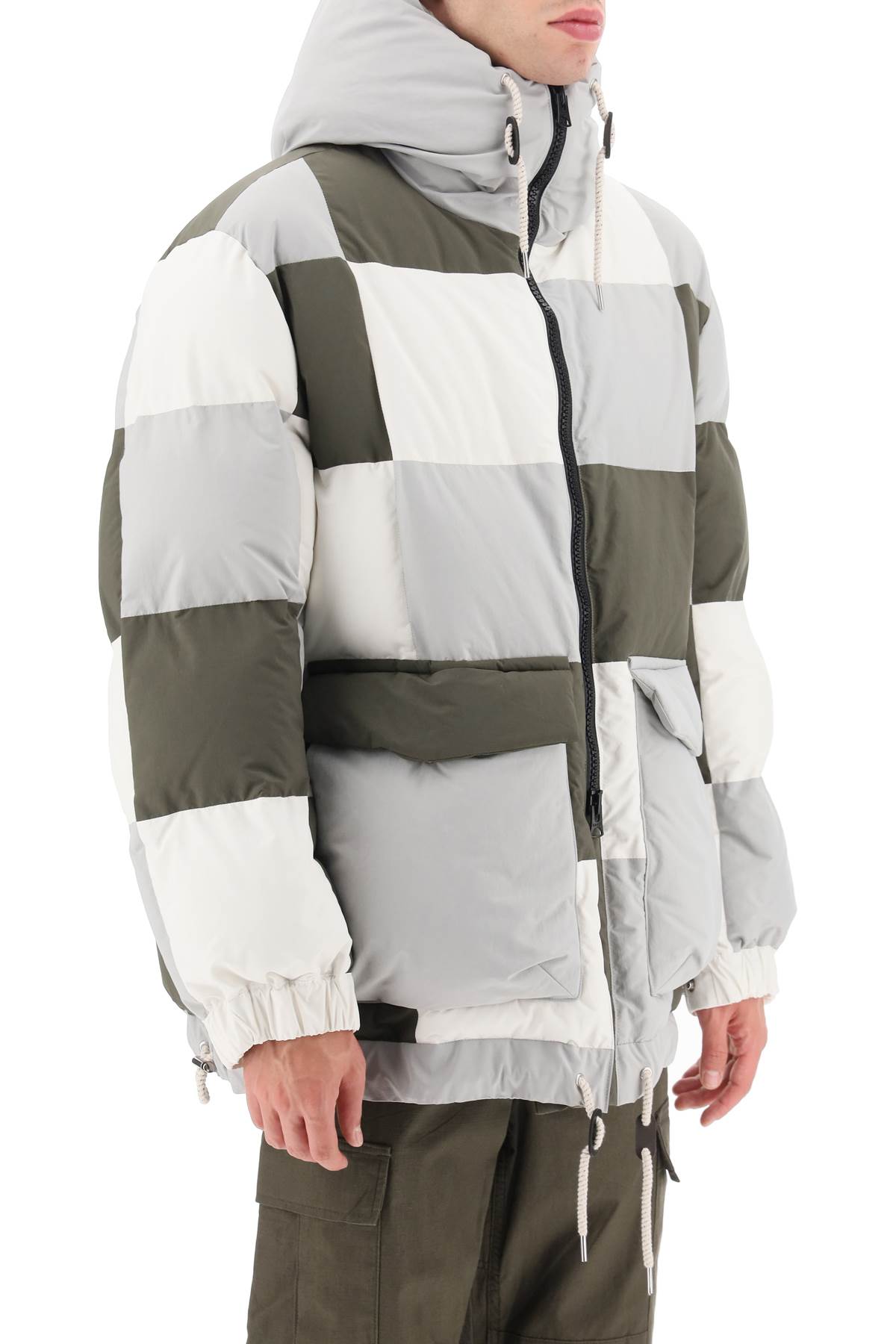 Sacai Sacai hooded puffer jacket with checkerboard pattern