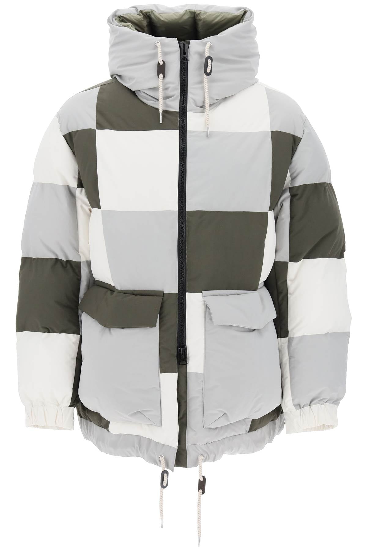 Sacai Sacai hooded puffer jacket with checkerboard pattern