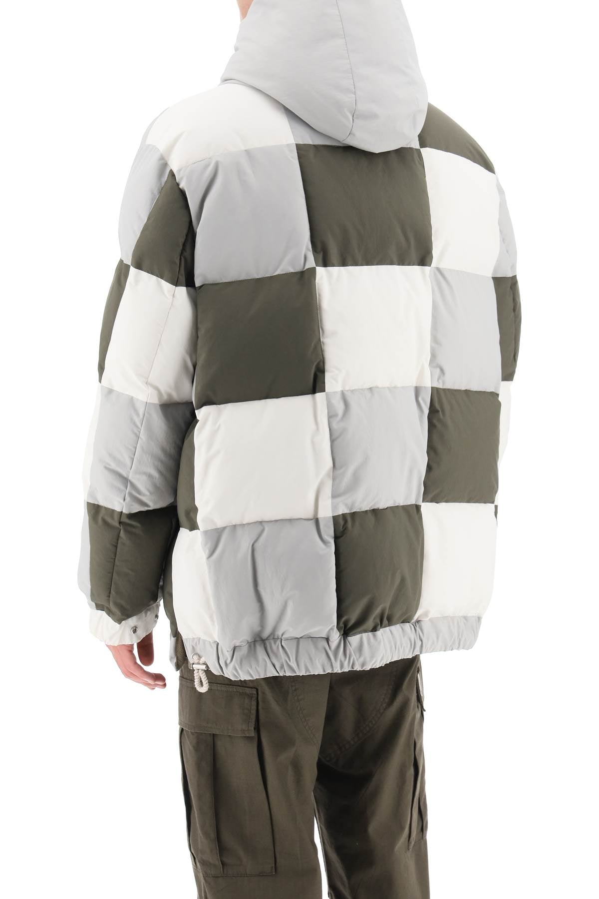 Sacai Sacai hooded puffer jacket with checkerboard pattern