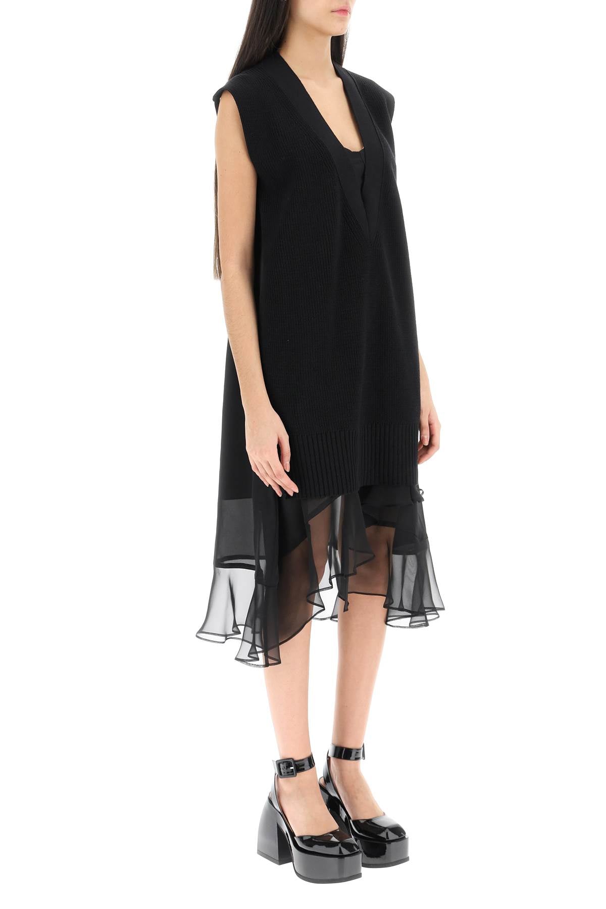 Sacai Sacai midi dress with knitted panel