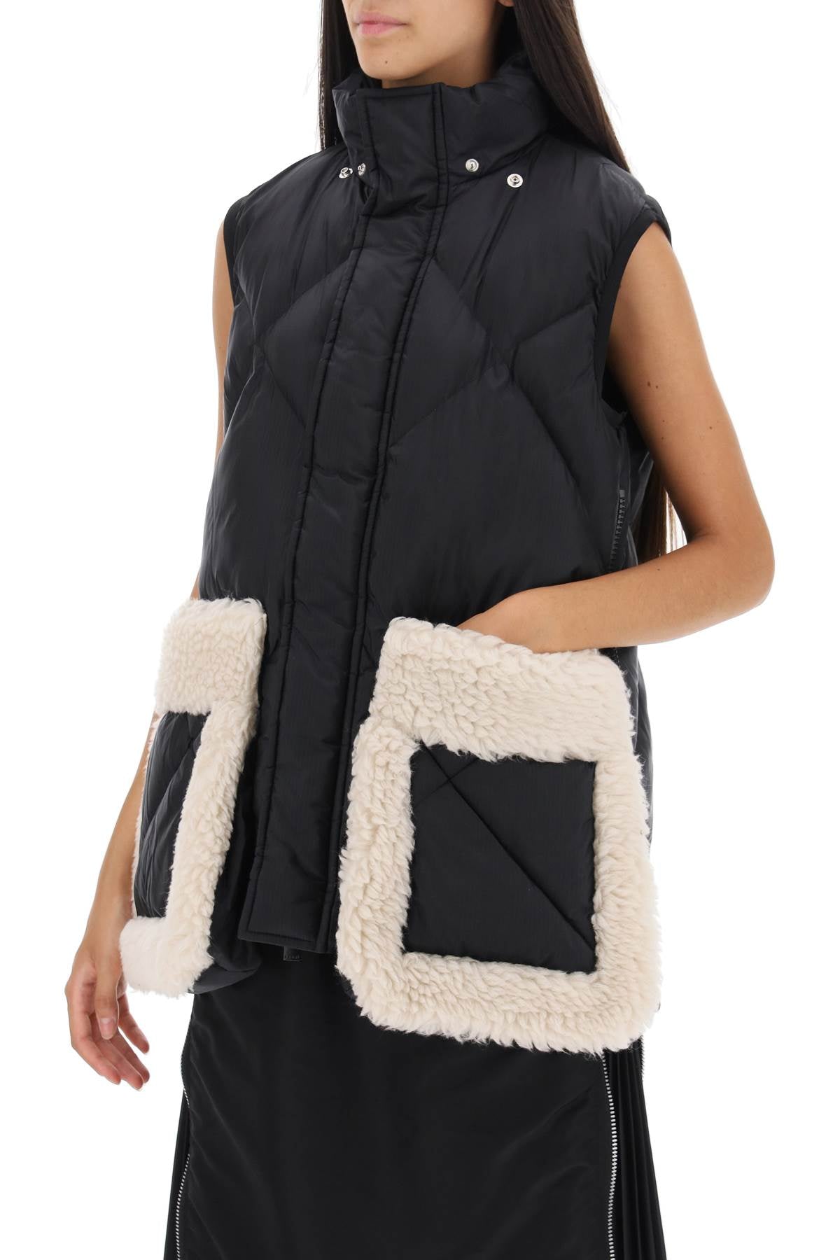 Sacai Sacai convertible jacket in ripstop and faux shearling