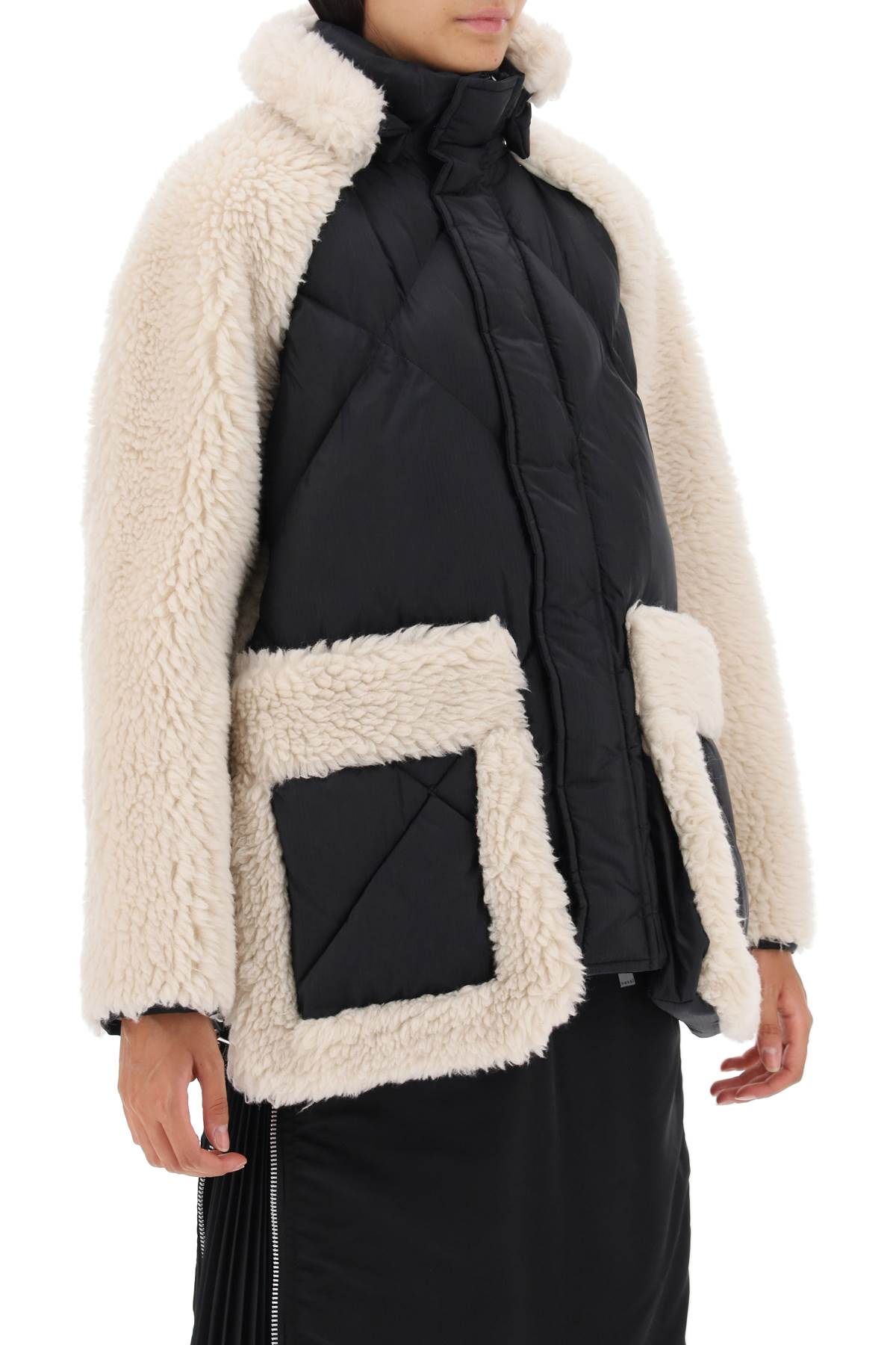 Sacai Sacai convertible jacket in ripstop and faux shearling