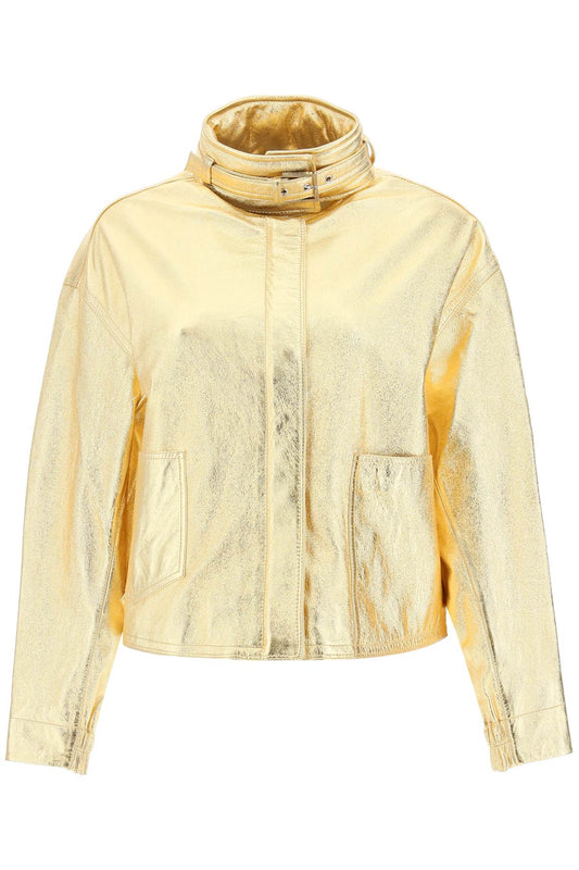 Saks Potts Saks potts 'houston' gold-laminated leather bomber jacket