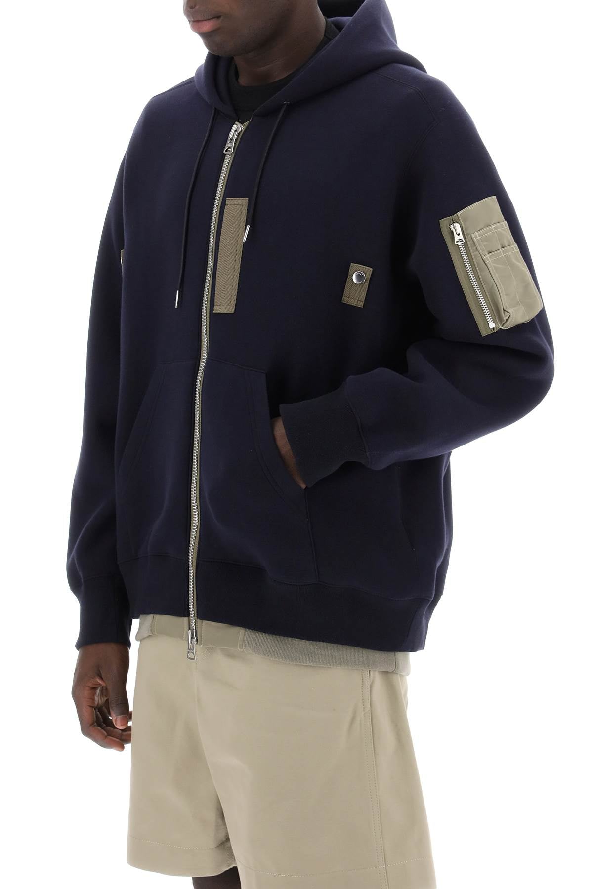 Sacai Sacai full zip hoodie with contrast trims