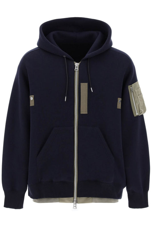 Sacai Sacai full zip hoodie with contrast trims