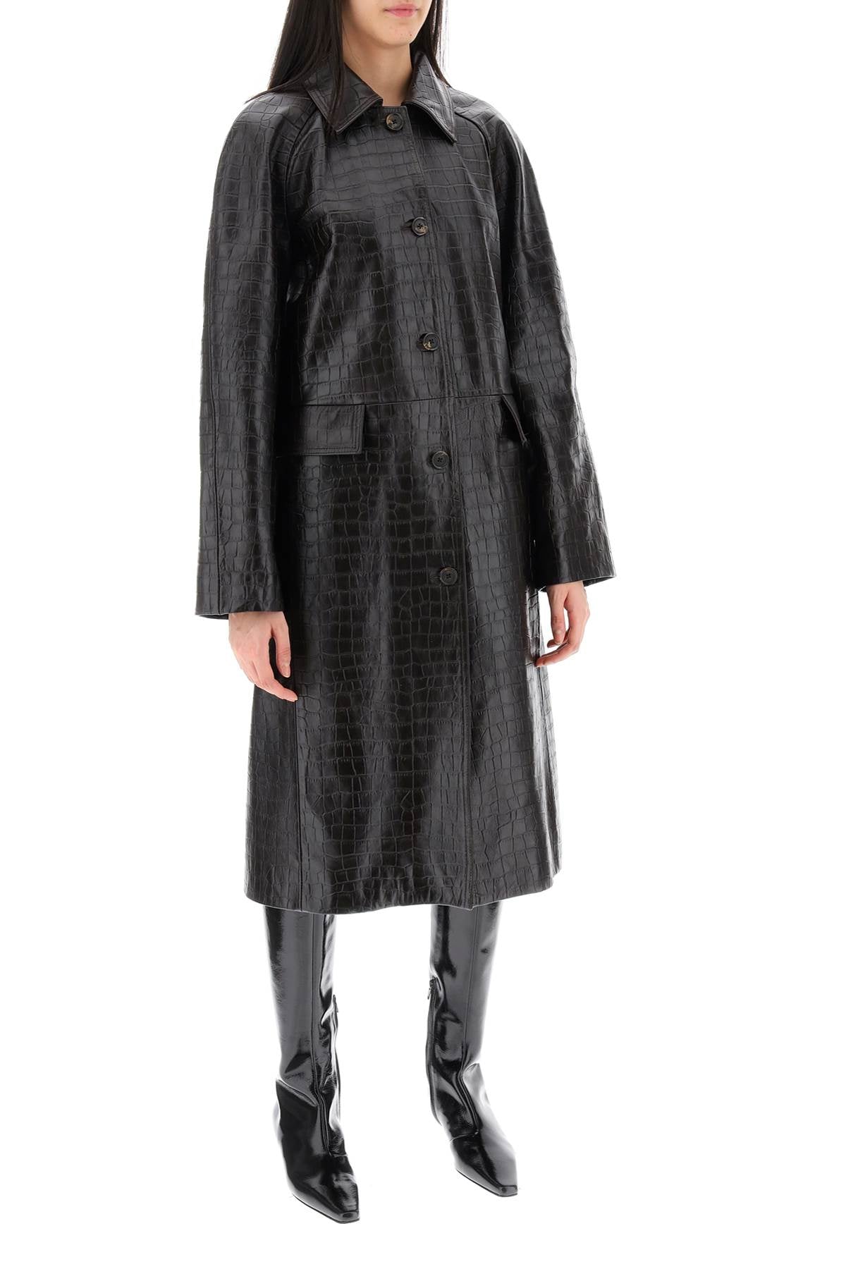 Toteme Toteme crocodile embossed leather coat