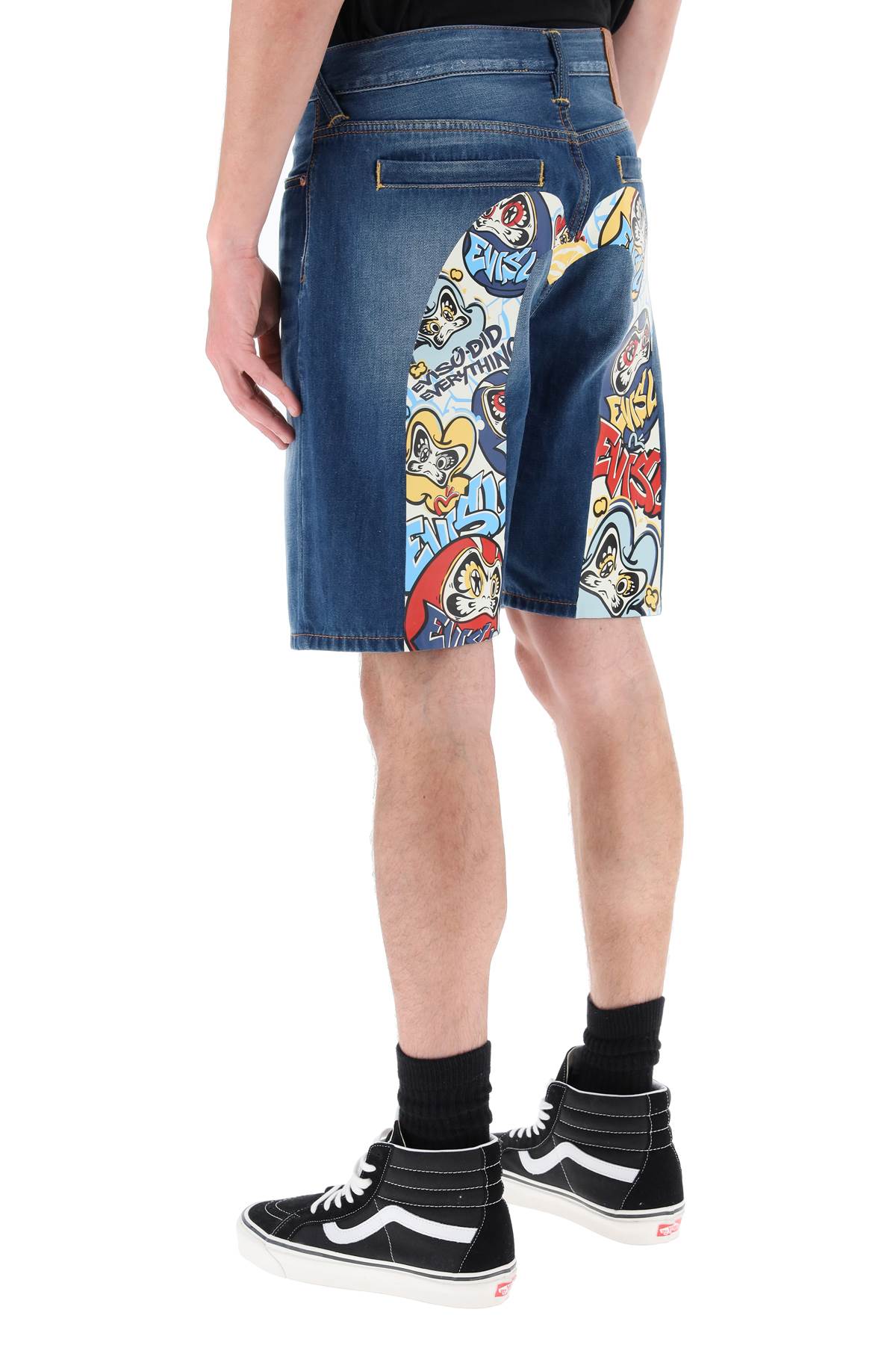 Evisu Evisu graffiti daruma denim shorts