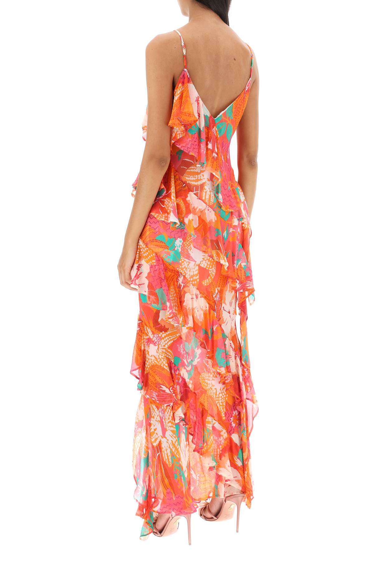 MSGM Msgm maxi frilled dress with tropical motif