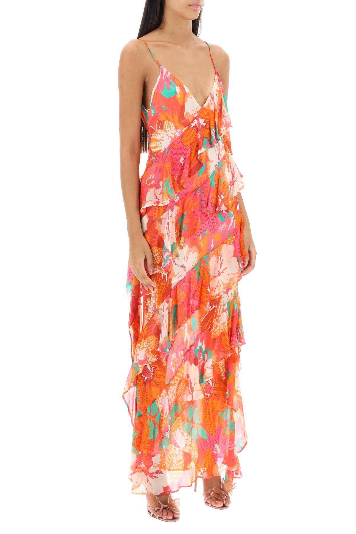 MSGM Msgm maxi frilled dress with tropical motif