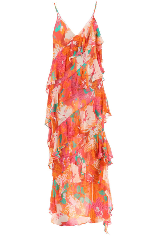 MSGM Msgm maxi frilled dress with tropical motif