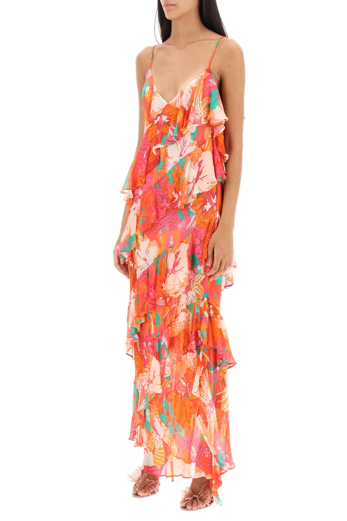 MSGM Msgm maxi frilled dress with tropical motif