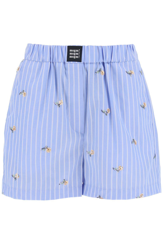 MSGM Msgm striped poplin shorts with sequin flowers