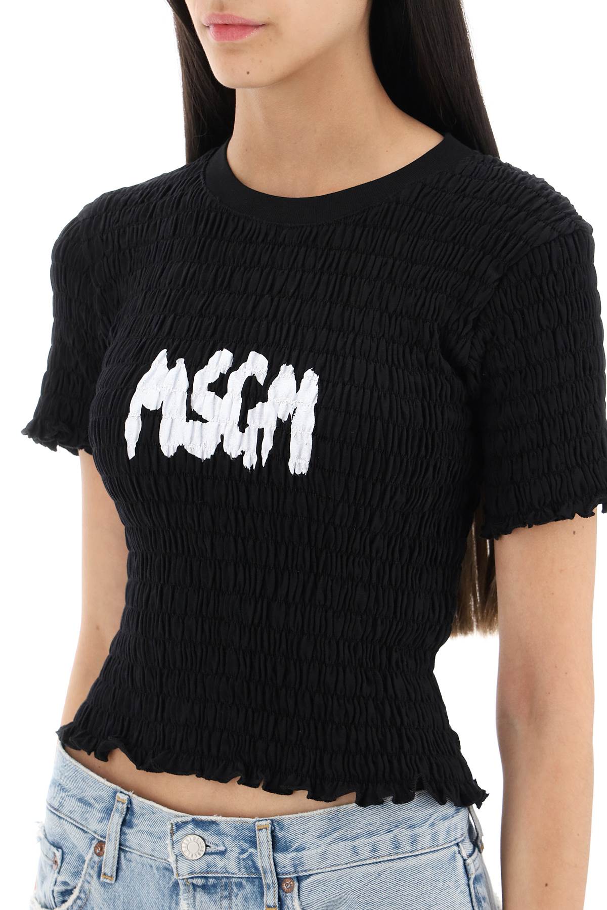 MSGM Msgm smocked t-shirt with logo print