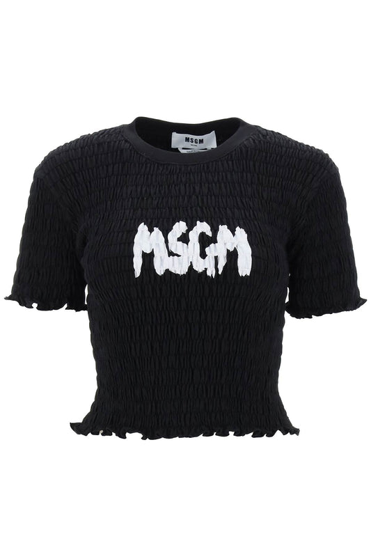 MSGM Msgm smocked t-shirt with logo print