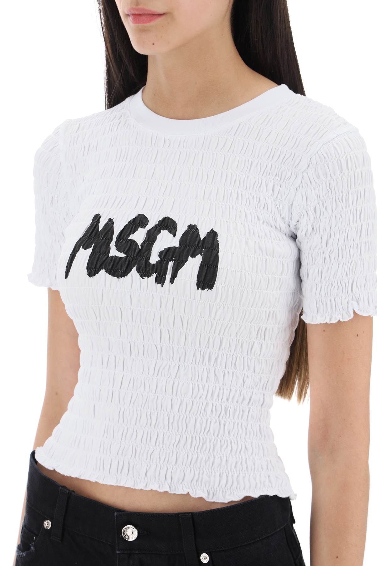 MSGM Msgm smocked t-shirt with logo print