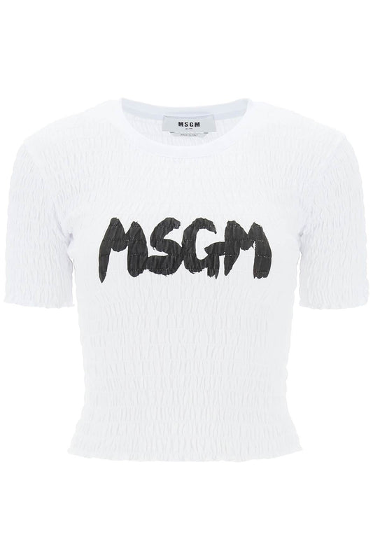 MSGM Msgm smocked t-shirt with logo print