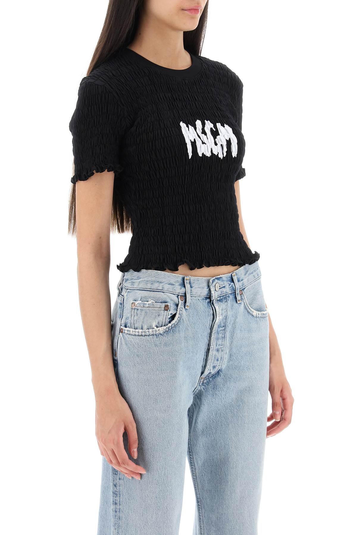 MSGM Msgm smocked t-shirt with logo print