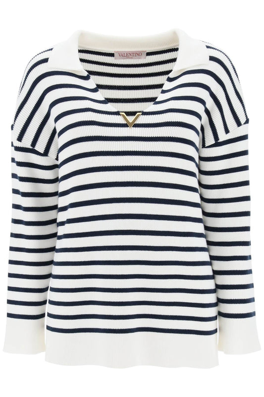 Valentino GARAVANI Valentino garavani striped cotton knit sweater with v gold detailing