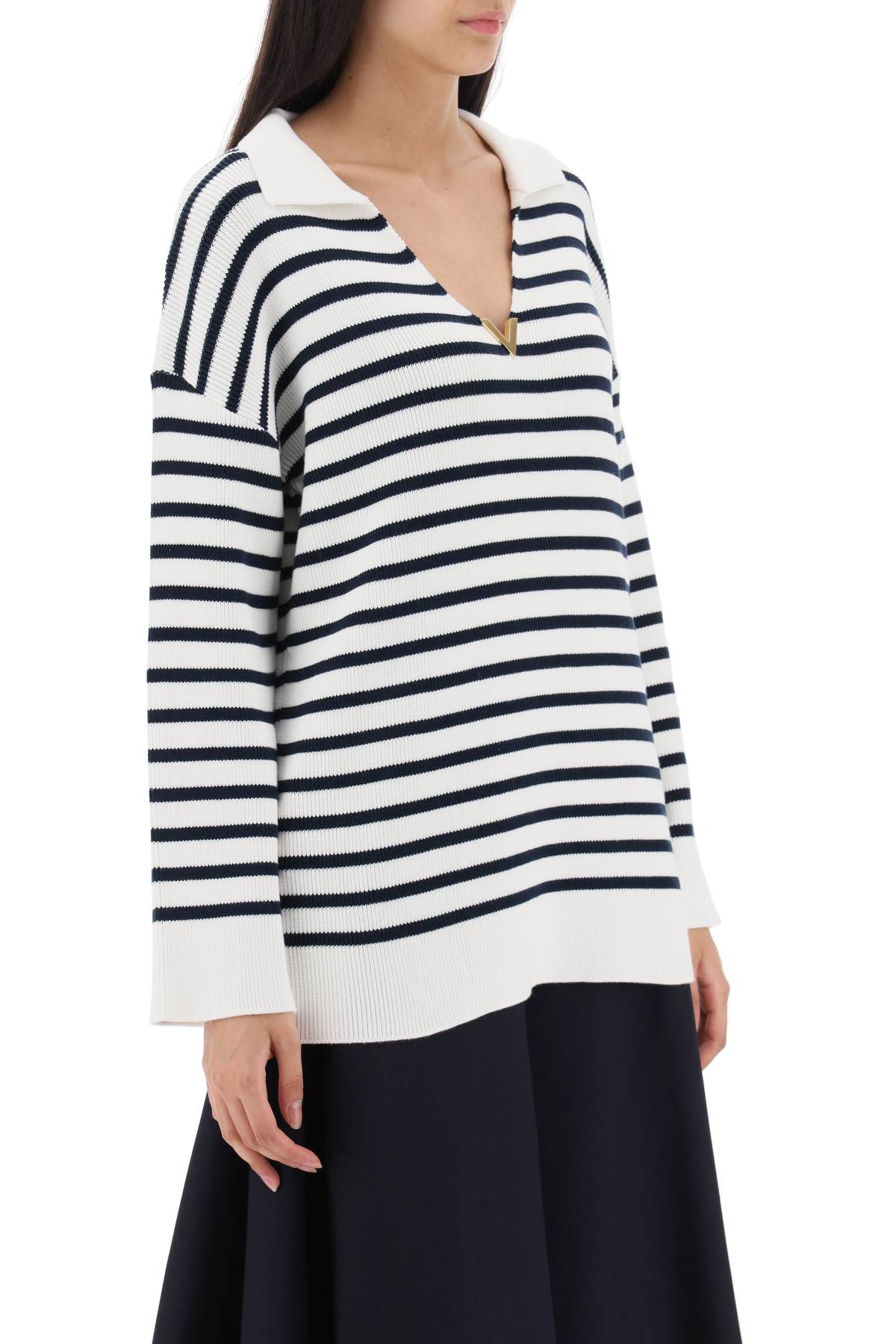 Valentino GARAVANI Valentino garavani striped cotton knit sweater with v gold detailing