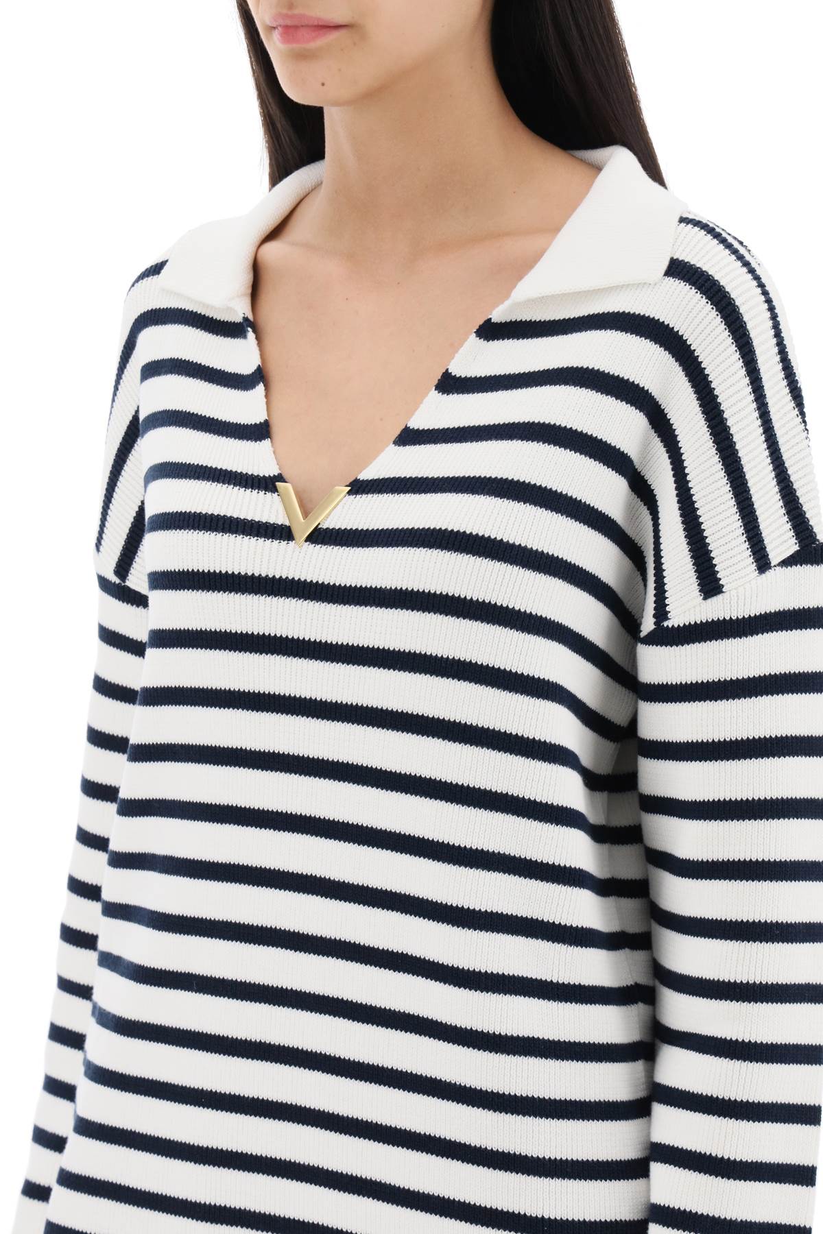 Valentino GARAVANI Valentino garavani striped cotton knit sweater with v gold detailing