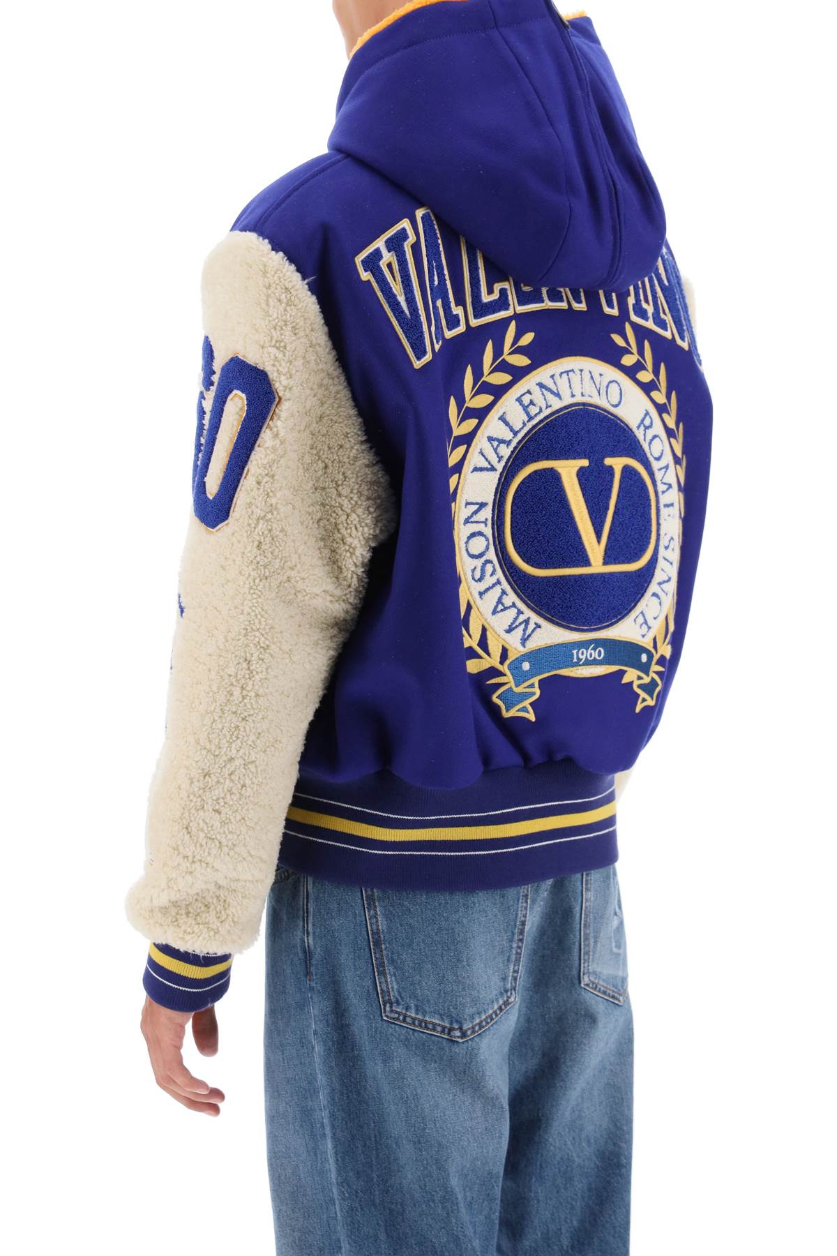 Valentino GARAVANI Valentino garavani varsity bomber jacket with shearling sleeves