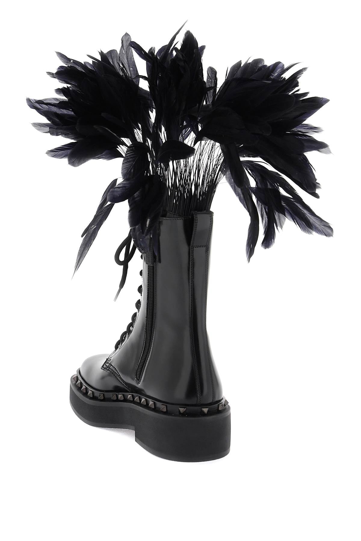 Valentino GARAVANI Valentino garavani leather m-way rockstud combat boots with feathers