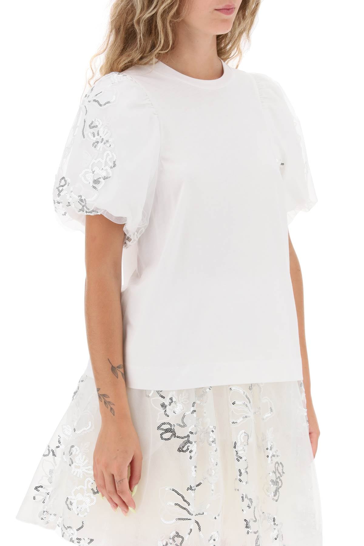 Simone Rocha Simone rocha embroidered puff sleeve a-line t-shirt