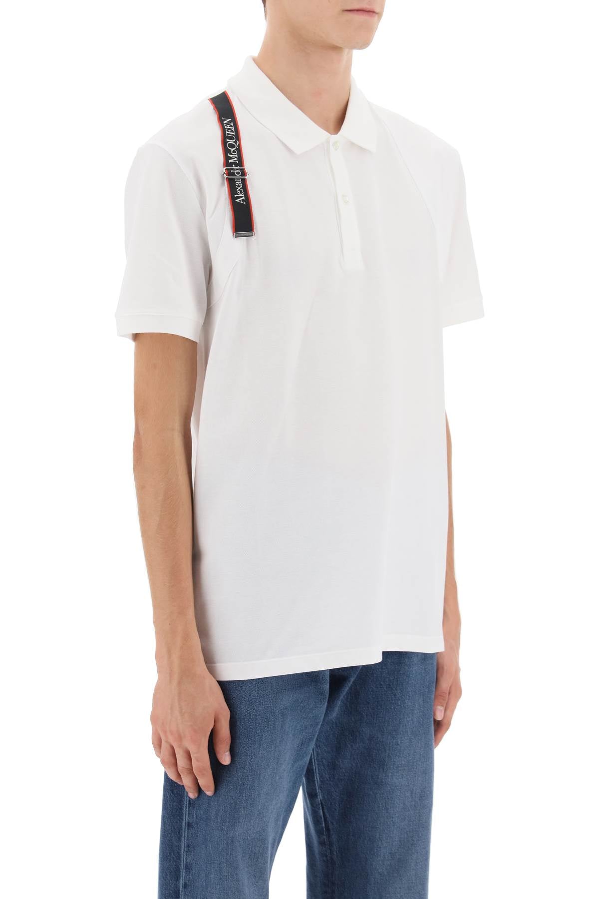 Alexander Mcqueen Alexander mcqueen harness polo shirt in piqué with selvedge logo