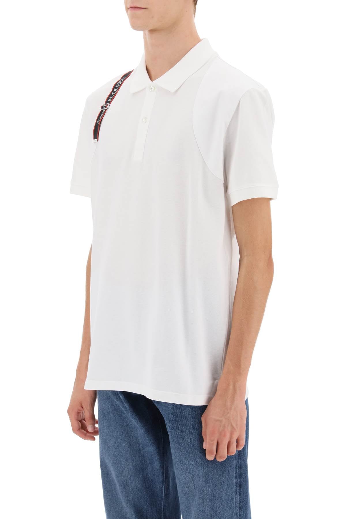 Alexander Mcqueen Alexander mcqueen harness polo shirt in piqué with selvedge logo