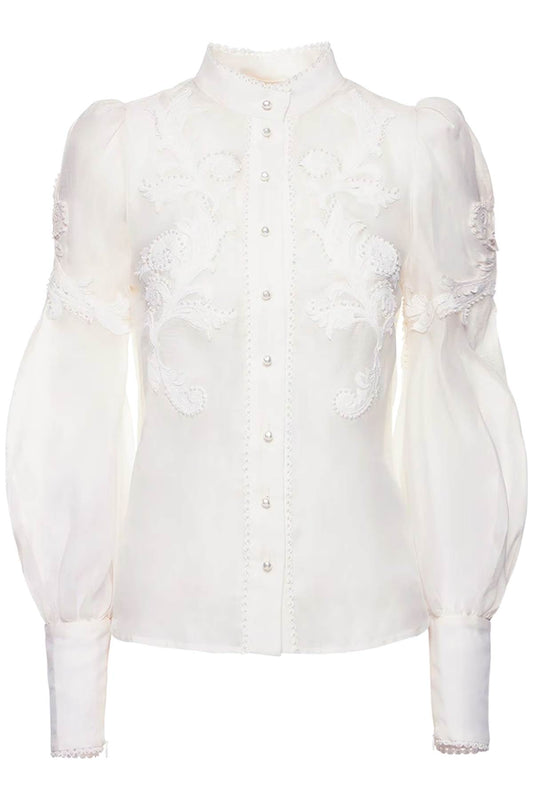 Zimmermann wonderland applique linen silk blouse