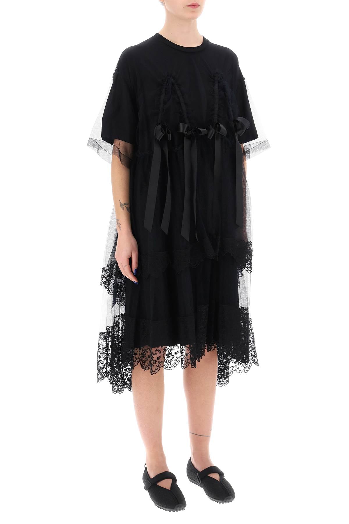 Simone Rocha Simone rocha midi dress in mesh with lace and bows